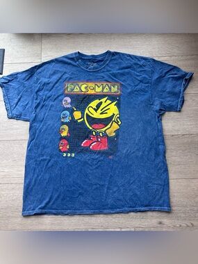 Pac-Man Graphic T Shirt‎ 2XL Blue Retro Arcade Video Game Tee Oversized